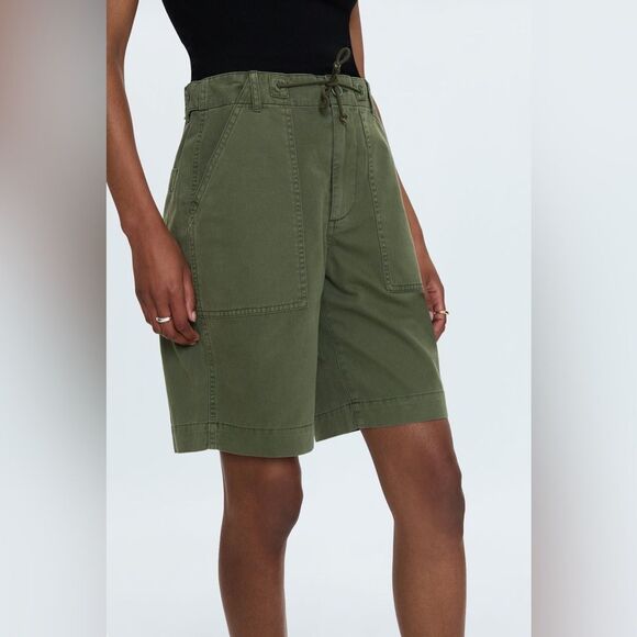 PISTOLA Etta Khaki Green Twill Cotton Contemporary Curved Leg Utility Shorts 26 - Picture 2 of 13
